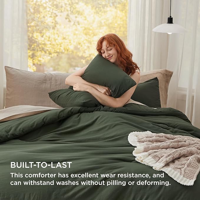 Bedsure California King Comforter Set, Dark Green Soft Prewashed Bedding - Image 3