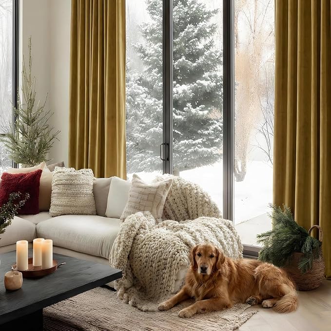 108 Inch Extra Long Gold Velvet Blackout Curtains - Image 4