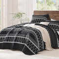 Black California King Quilt Set, 3 Pieces Boho Striped Bedspread | Soft by Andency