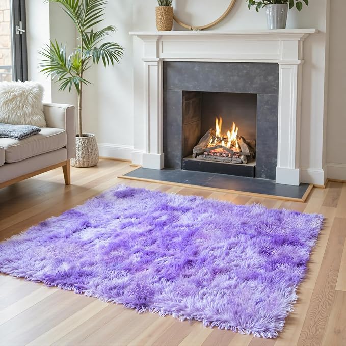 Small Shag Area Rug for Bedroom, 2x3 Purple Starry Soft Plush Carpet | Non-Slip - Image 2