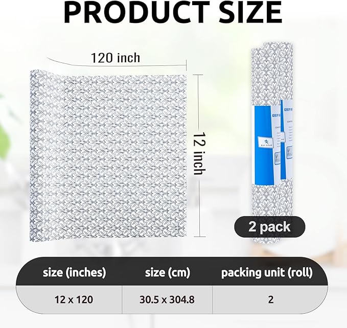 RAY STAR 12X120 Inch Shelf Liner for Kitchen Cabinets, Non-Adhesive Cabinet Liner Washable, PVC Drawer Liner for Dresser Non-Slip Bathroom (Black Floral)(2 Roll)