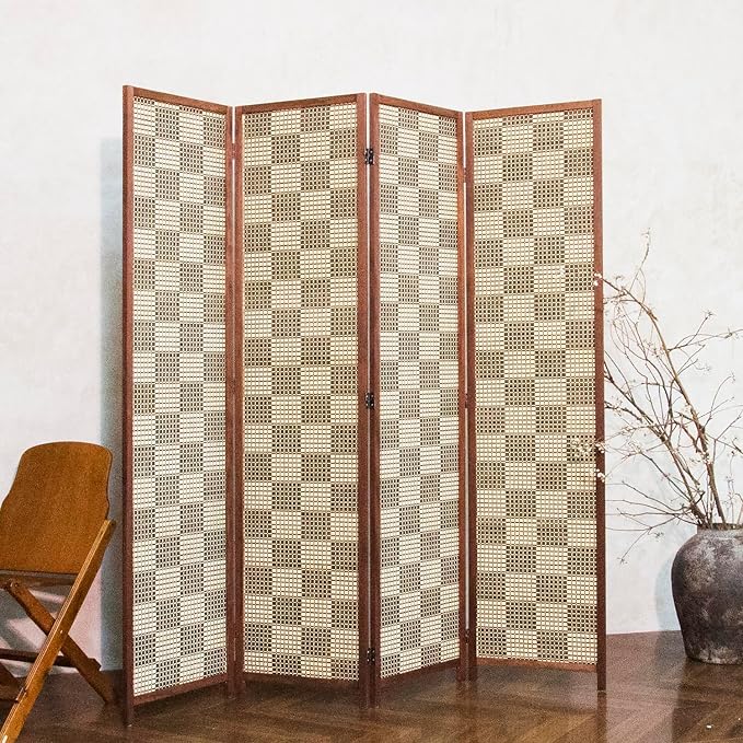 4 Panel Bamboo Room Divider, 5.6 ft Tall Double-Sided Folding Privacy Screen - Image 4