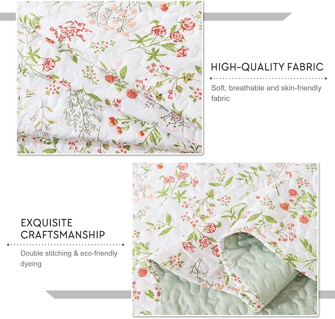 3-Piece Quilt Set Quilted Bedspread Lightweight Coverlet Set Garden Style - Image 5