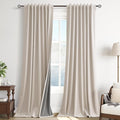 Linen 100% Blackout Curtains for Bedroom 120 Inches Long 2 Panels Set Natural by Guken