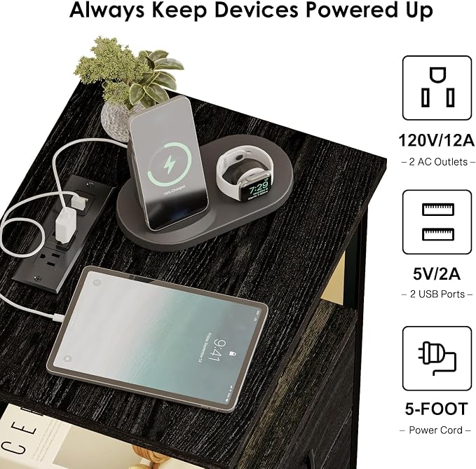 Fixwal Night Stand with 3 Fabric Drawers, Nightstand with Charging Station | - Image 5