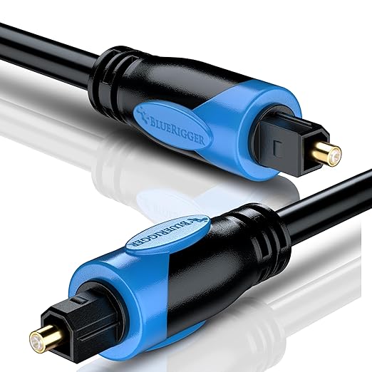 BlueRigger Digital Optical Audio Toslink Cable (15FT - 2 Pack, Fiber Optic Cord, in-Wall CL3 Rated, 24K Gold-Plated) - Compatible with Home Theatre, Sound Bar, TV, Xbox, PlayStation PS4