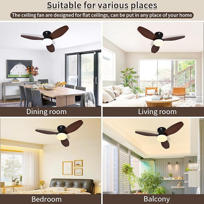 Glowall Small Ceiling Fan with Lights and Remote, 32" Flush Mount, Small Quiet, DC Motor, Reversible Blades, 6 Wind Speeds, Dimmable LED, Adjustable Color Temperature, Timer