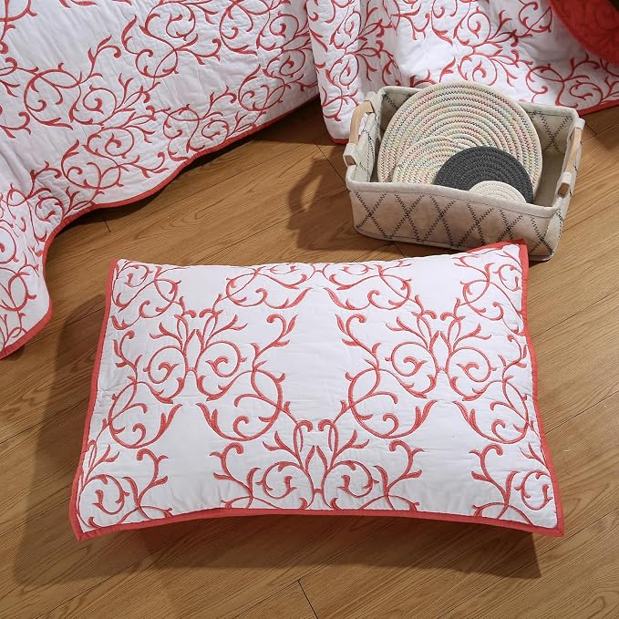 ROOMLIFE Quilt Set King Size 3D Floral Embroidery Pattern 3-Piece Cotton - Image 5
