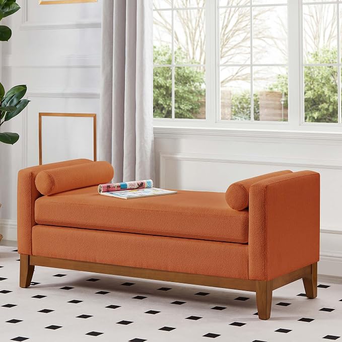51” Bed Ottoman Bench for Bedroom, Boucle Upholstered End of The Bed Bench - Image 3