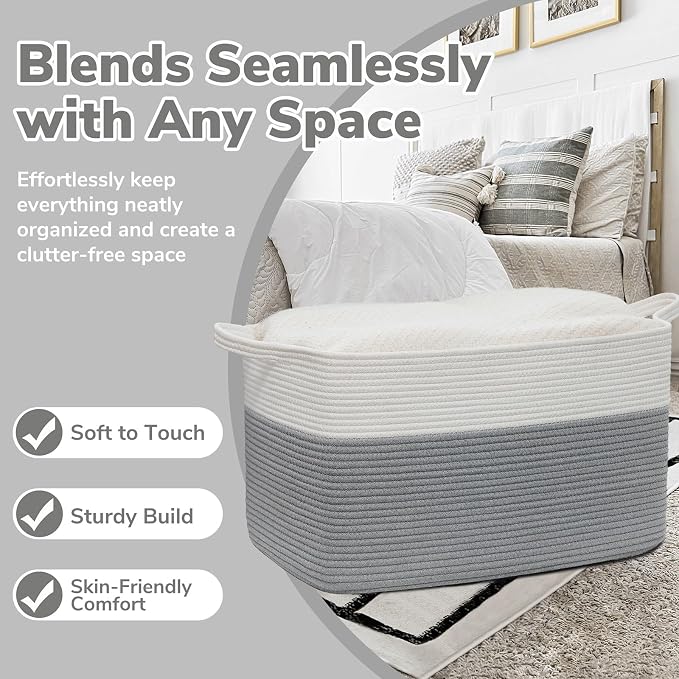 Goodpick 85L Large Woven Rope Blanket Basket, Living Room & Bedroom Organization - Image 5