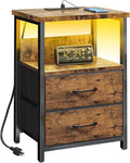 Fixwal Night Stand with Charging Station, Led Nightstand, 2 Fabric Drawers | by Fixwal