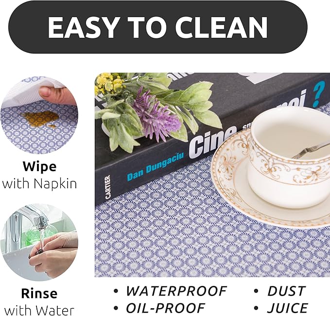 RAY STAR 12X120 Inch Shelf Liner for Kitchen Cabinets, Non-Adhesive Cabinet Liner Washable, PVC Drawer Liner for Dresser Non-Slip Bathroom (Blue Circle)(1 Roll)