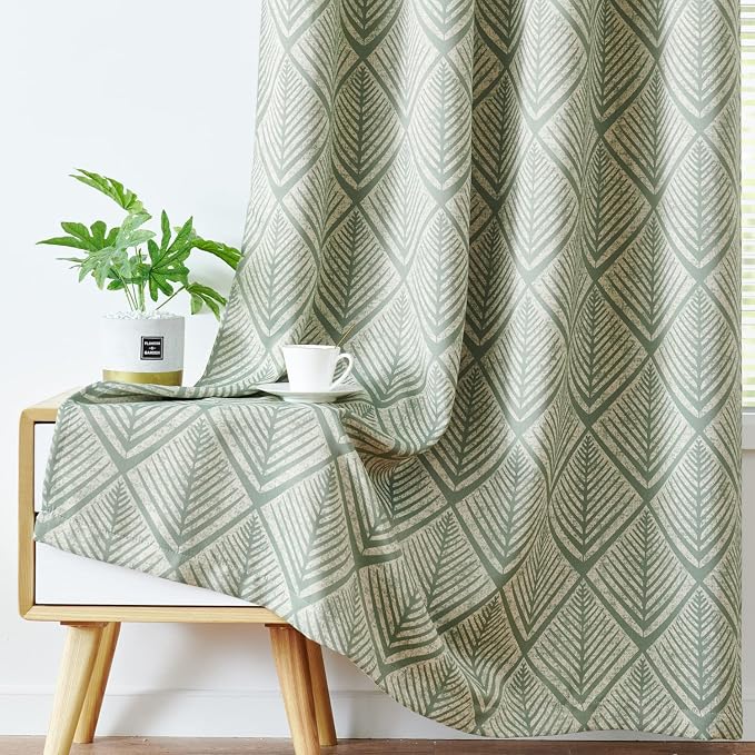 jinchan Sage Green Blackout Curtains Geometric Grommet 96 inch 2 Panels | Room - Image 8