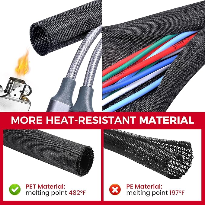 Automotive Wire Sheathing Split Wire Loom Braided Mesh Woven Cable Sleeve for Wires/Cable Cord Protector (1/2" - 65 Feet)