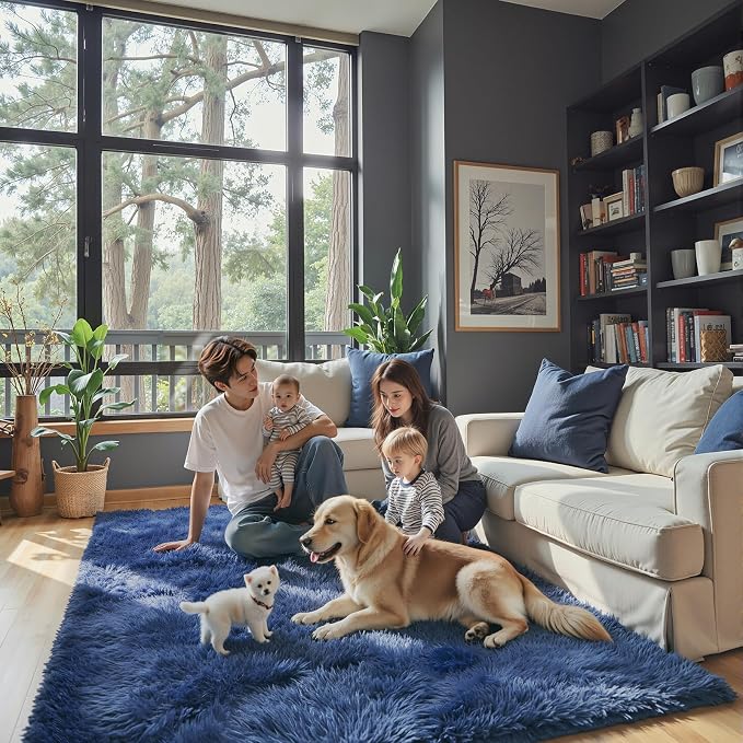 5x8 Royal Blue Shag Area Rug for Living Room, Fluffy Plush Carpet | Non-Slip - Image 3