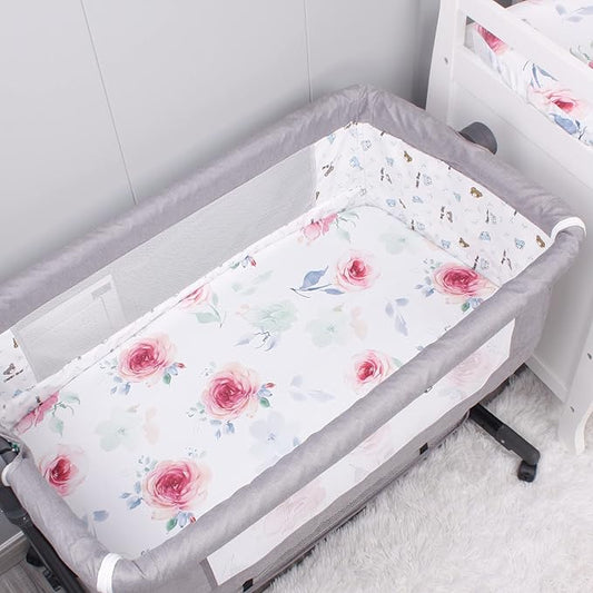 Belsden Pack of 3 Fitted Bassinet Sheet Set, Flexible Fit Various Bassinet, Adapts to Oval, Hourglasss and Rectangle Shaped Bassinet Pads, Cloudy Soft Washable Material, Pink Rose & Pink & Lilac