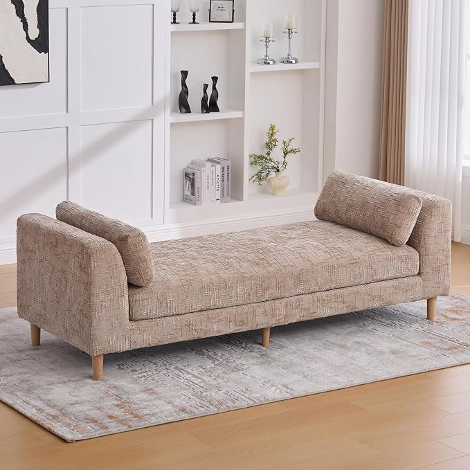 83.1" Oversized Chaise Lounge, Chenille Upholstered End of Bed Bench by Aortzio