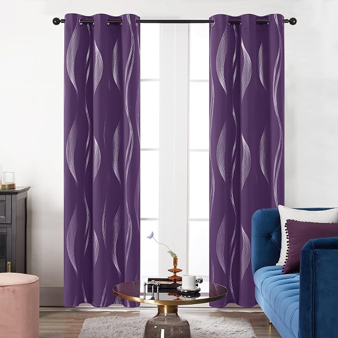 Deconovo Curtains for Living Room, Pattern Blackout Curtains 54 Inches Long | - Image 2