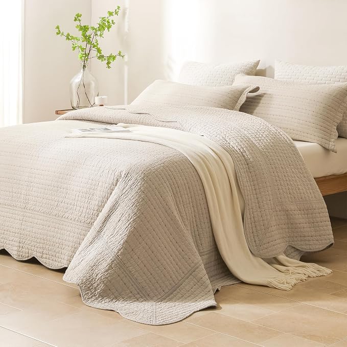 Lady Ann Oversized King Bedspread 120x120, Linen Colored Ultra Soft Scalloped by LadyAnn
