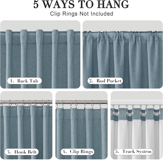Joywell 100% Blackout Extra Long Linen Curtains 120 Inches Long - Image 2