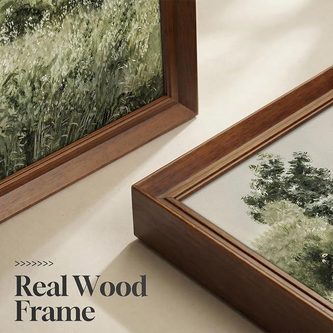 Large Framed Vintage Wall Art, Modern Farmhouse Green Botanical Landscape - Image 2
