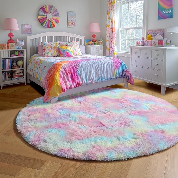 Amdrebio Rainbow Unicorn Pastel Small Round Rug 3Ft - Image 2