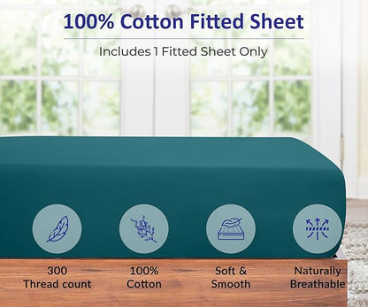 ROYALE LINENS 300 Thread Count 100% Long Staple Combed Cotton Fitted Sheet California King - Super Soft Deep Pocket Bottom Sheet - Fitted Sheets Only - Elastic Sheets (Cal King, Teal)