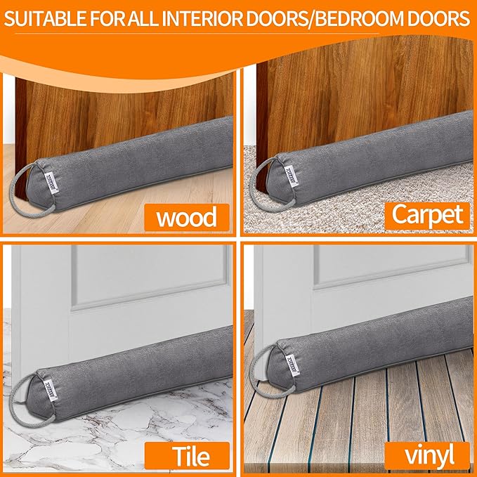 TORRAMI 32" Door Draft Stopper for Bottom of Doors, Seal Blocks Hot Air, Noise, Bugs, Keeps Cold AC in, Draft Stoppers Sound Proofing Easy Install Gap Filler