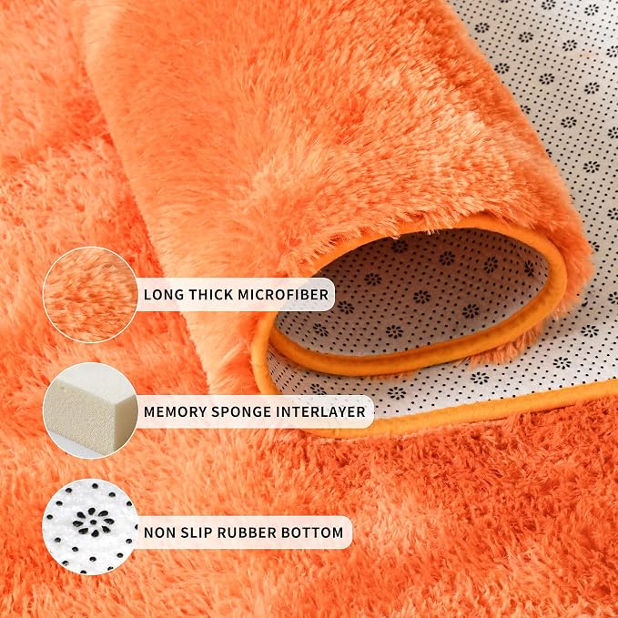 Orange Area Rugs for Living Room Bedroom, 6x9 Fluffy Shaggy Fuzzy Rug for Kids - Image 5