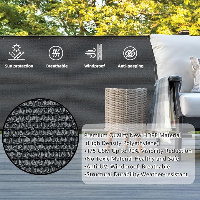 Custom Size 3'x7' Dark Grey Balcony Privacy Screen 90% UV Block | Windscreen - Image 3