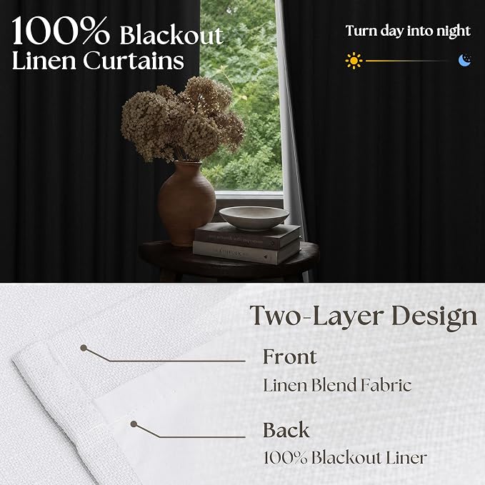 Snow White Pleated Linen 100% Blackout Curtains 84 Inches Long | Pinch Pleat - Image 2