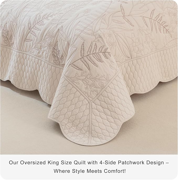 Lady Ann Oversized King Quilt Set 128x120, Soft Lightweight Extra Large Wheat - Image 5
