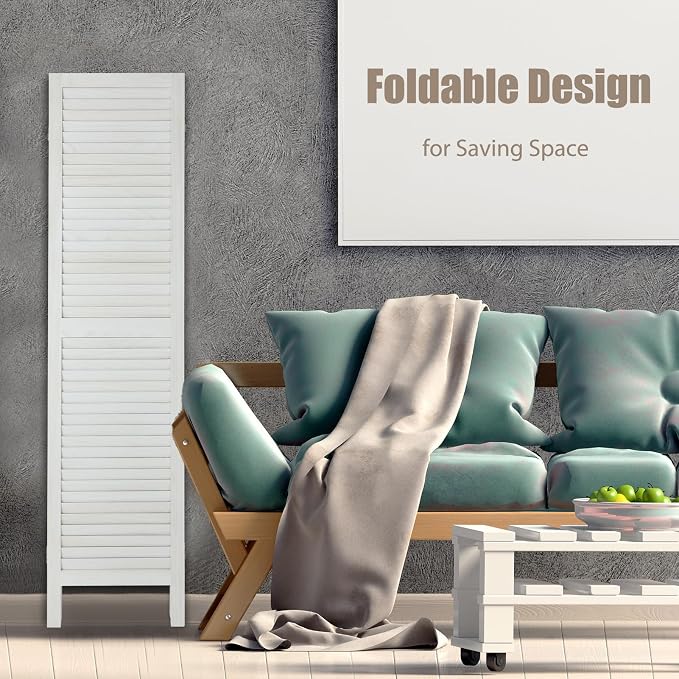4 Panel Room Divider, Freestanding Wooden Privacy Screen | Solid paulownia wood - Image 4