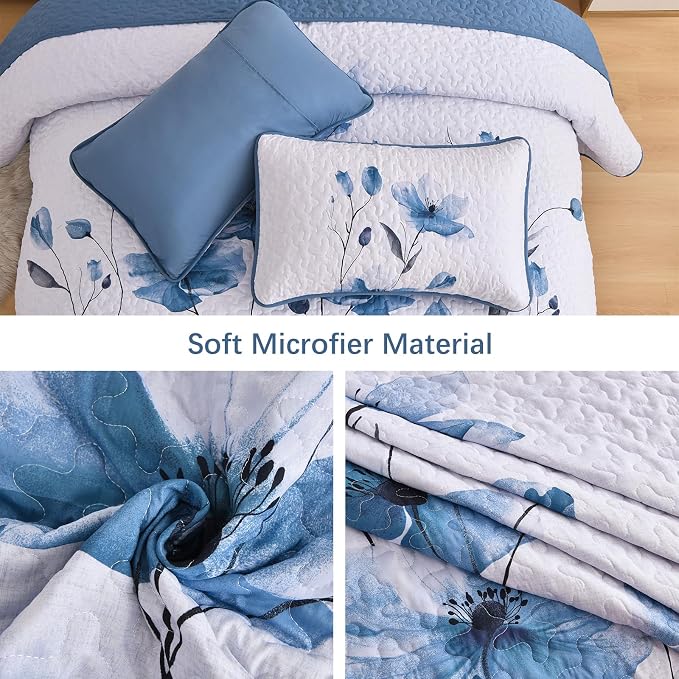Mybedsoul King Size Quilt Set Blue, Reversible Polyester Coverlet Set - Image 5