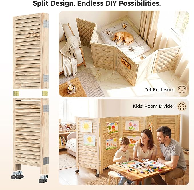 Amsleekey 67" H 6 Panel Wood Room Divider | Folding Privacy Screen, Lockable - Image 6