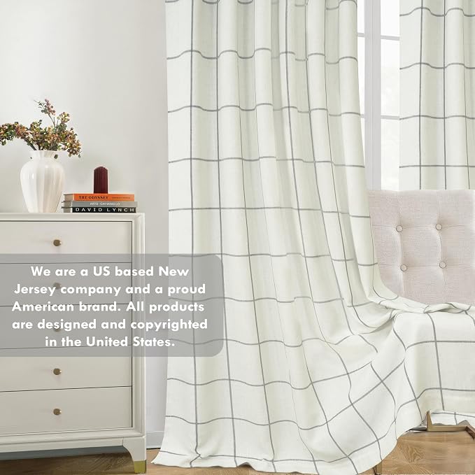 DriftAway 100% Blackout Plaid Linen Curtains 90 Inches Long 2 Panels Gray | - Image 8
