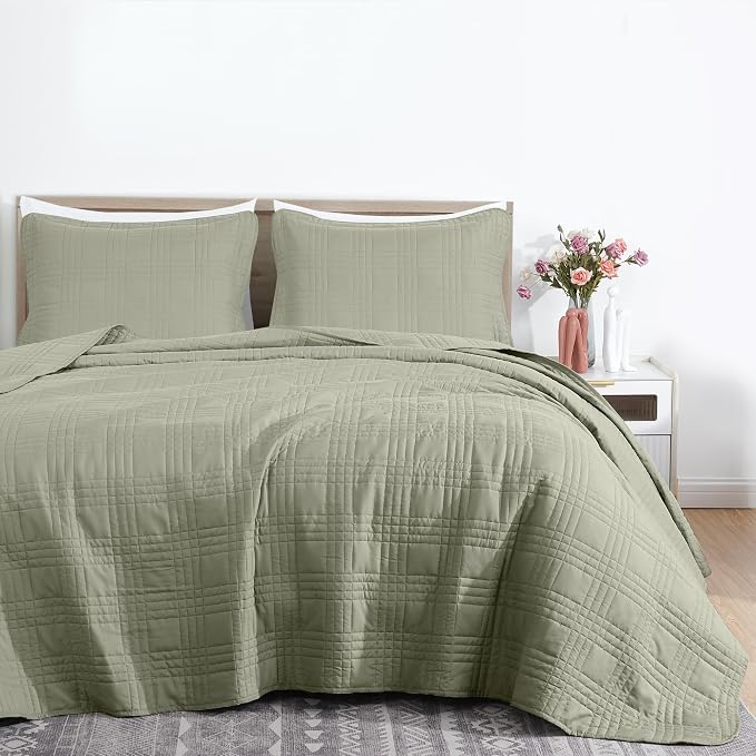 Chezmoi Collection Kingston Queen Size Bedspread Set, 3-Piece Sage Green - Image 2