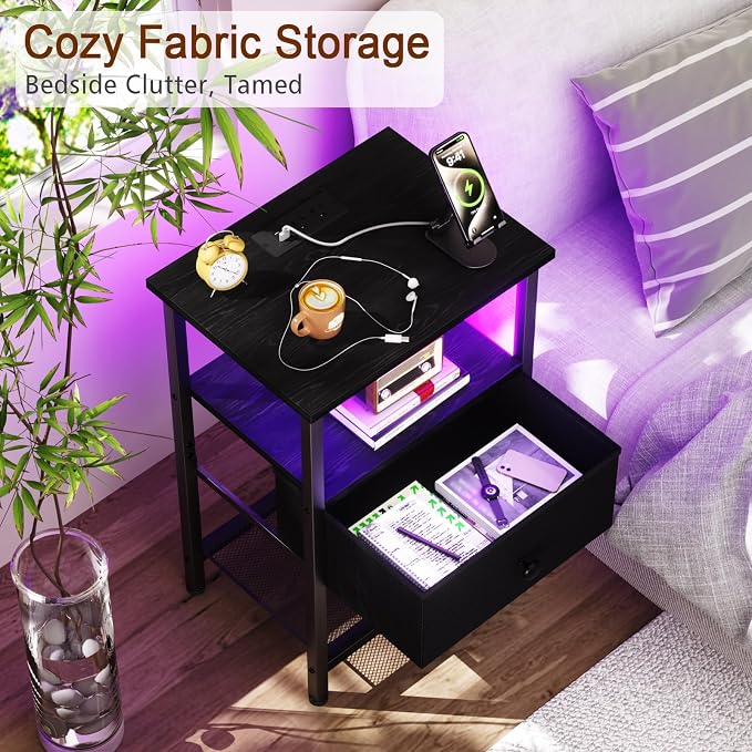 Night Stand, LED Black Nightstand - Image 5