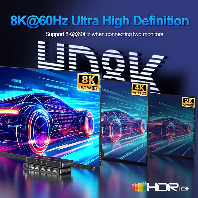 DisplayPort to HDMI Splitter for 4 Monitors, 8K@60Hz HDMI Splitter Extended Display 1 DP in 4 HDMI Out DisplayPort MST Hub for Multiple Monitor, Compatible with Computer, Graphic Card, PC