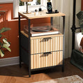 VINGLI Night Stand with Charging Station and Fabric Drawers, Fluted Nightstand by VINGLI