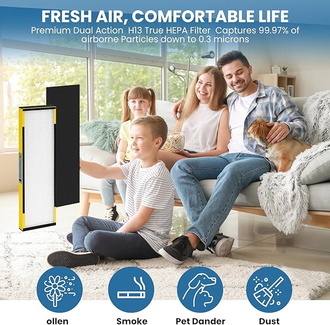 2 Pack FLT4825 HEPA Filter B Replacement for G-Guardian,Compatible with FLT4825 AC4825 AC4300 AC4800 AC4900 AC4850 AP2200CA AP2800CA, Air Purifiers,2 True H13 HEPA Filters + 6 Carbon Pre-Filters
