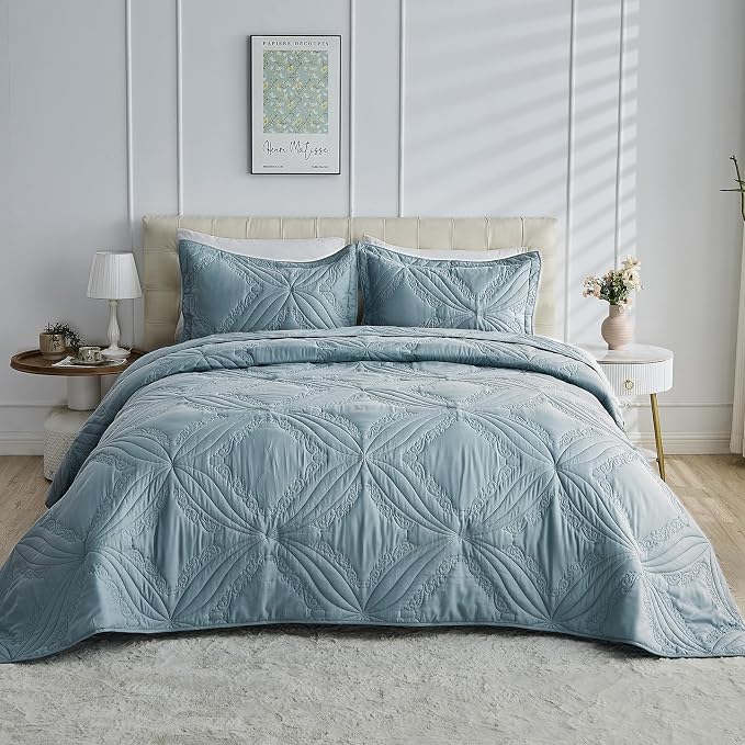 Kingnex Oversized King Bedspreads 128x120 Ultrasonic Quilted Blue | Extra Wide - Image 2