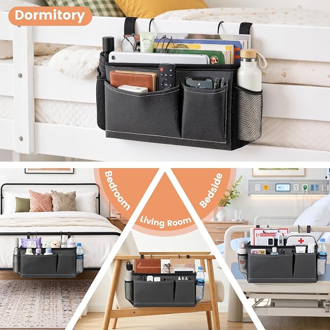 Bedside Caddy for Dorm Bed, Bedside Storage Bag Hanging Organizer | Metal Frame - Image 7