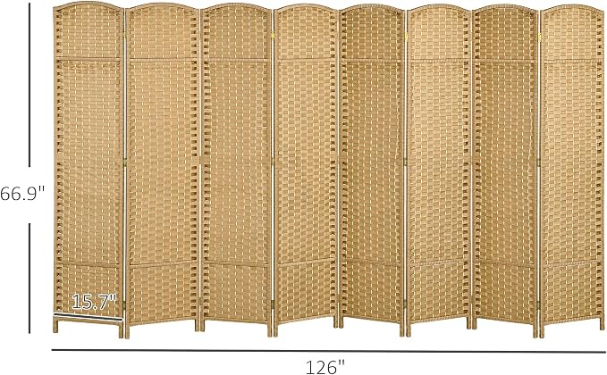 HOMCOM Room Divider 8 Panel Folding Privacy Screen 5.6' Tall Nature Wood | - Image 7