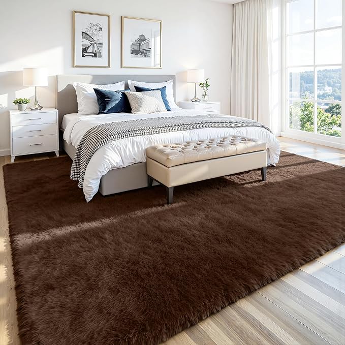 6x9 Fluffy Area Rug for Living Room: Soft Non-Slip Brown Bedroom Carpet | Ultra - Image 3
