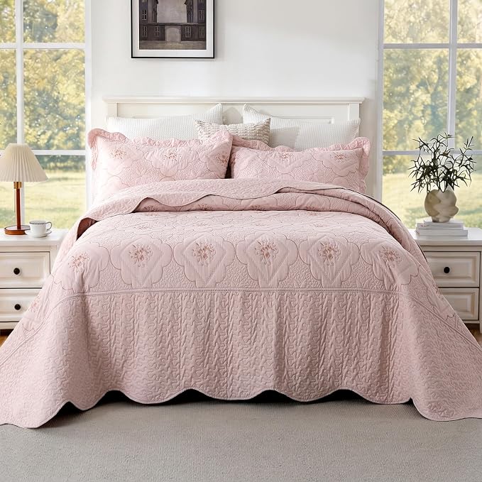 Cmfshape Oversized Floral Embroidery Quilt Set, 3 Pieces Super King Quilt - Image 7