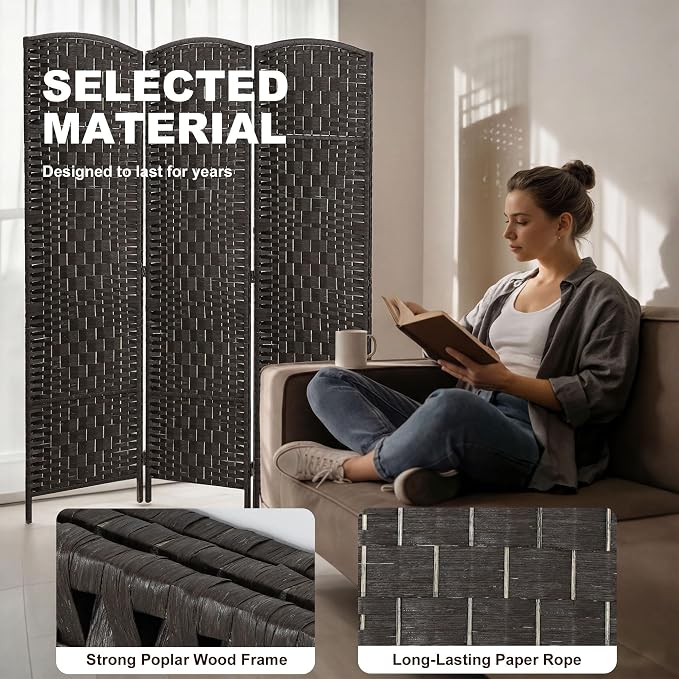 HOMCOM Room Divider 3-Panel, 6FT-Tall Folding Privacy Screen, Coffee | - Image 5
