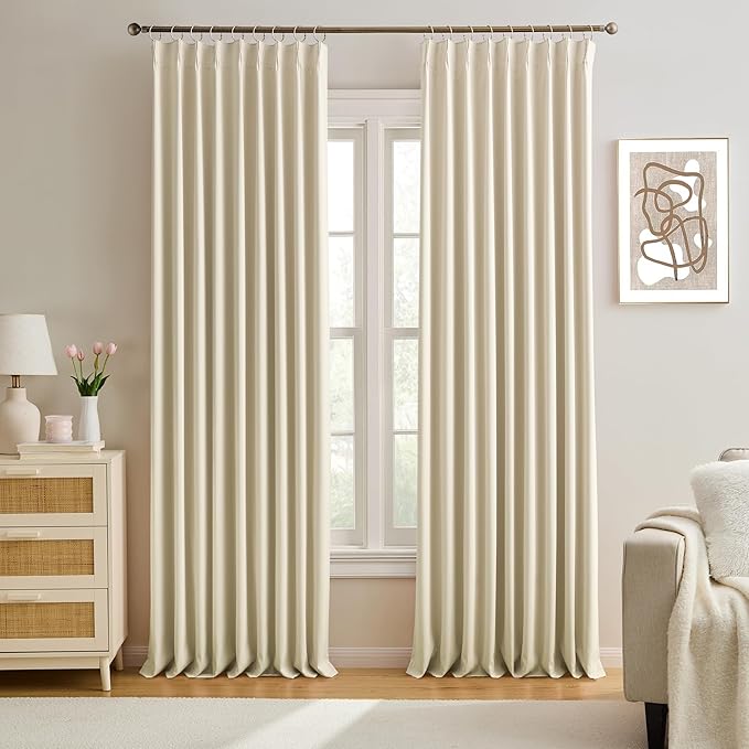 Pleated 60 Wide Curtains for Windows 105 inch Length by KEQIAOSUOCAI
