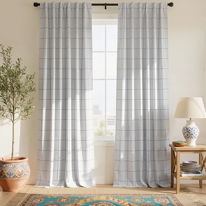 NICETOWN 100% Blackout Navy Blue Plaid Curtains, 2 Panels, W52xL96 | Rod Pocket by NICETOWN