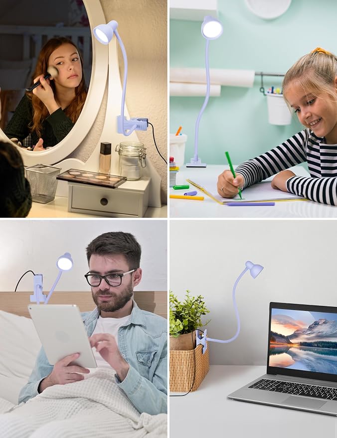 LiFMIRA Desk Lamp Clip on Lamp for Bed, LED Reading Light for Bed Purple | 3 - Image 5